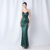 Positioning Flower Dinner Wedding Sequin Suspender Evening Dress