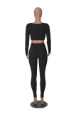 Women Winter Solid Long Sleeve Square Neck Top and Pant Two-piece Set