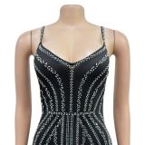 Women Solid Beaded Suspender Maxi Dress