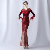 Plus Size Women Sequin Formal Party Maxi Evening Dress