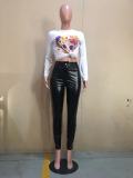 Elastic Leg Pu Leather Pants