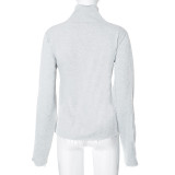 Women Autumn and Winter Long Sleeve High Collar Irregular Crop Top