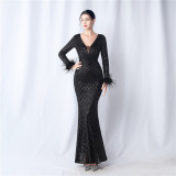Plus Size Women Sequin Formal Party Maxi Evening Dress