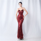 Positioning Flower Dinner Wedding Sequin Suspender Evening Dress