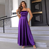 Women Solid Satin Evening Dress