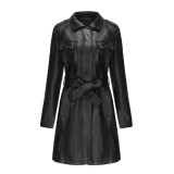 Spring And Autumn Long-Sleeved Leather Windbreaker Leather Jacket With Belt Fashionable British Jacket For Women