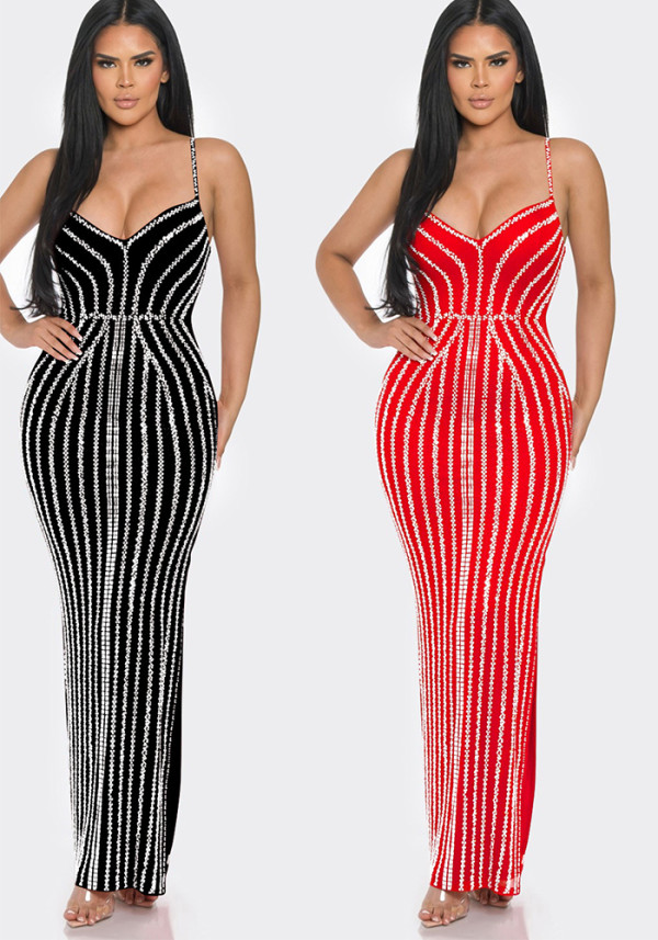 Women Solid Beaded Suspender Maxi Dress