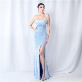 Feather Dinner Party Wedding Velvet Sequin Evening Dress