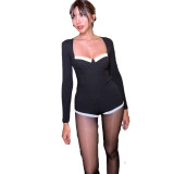 Women Sexy Contrast Color Basic Knitting Casual Jumpsuit