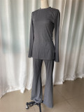 Women Style Knitting Long Sleeve Top And Pants Two-piece Set