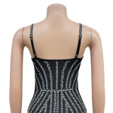 Women Solid Beaded Suspender Maxi Dress