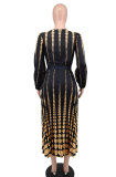 Women Casual Long Sleeve Printed Maxi Dress