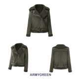 Autumn And Winter Fur Warm Women's Leather Jacket With Belt For Women Turndown Collar Coat