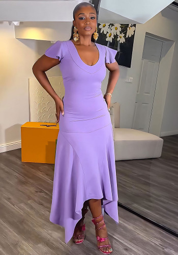 Chic Slim Fit Irregular Solid Color High Waist Women's Dress