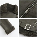 Autumn And Winter Fur Warm Women's Leather Jacket With Belt For Women Turndown Collar Coat