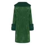 Autumn And Winter Turndown Collar Long Coat With Fur Collar Chic Zipper Women's Pu Coat