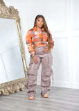 Women's Fall Turndown Collar Plaid Slim Waist Jacket With Pockets