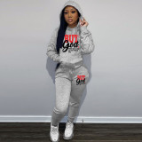 Women's Two-Piece Casual Printed Fleece Hoodie Pants Set