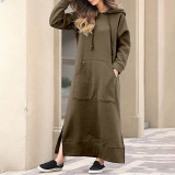 Plus Size Women Knitting Hooded Casual Maxi Dress