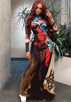 Women Autumn and Winter Street Sexy Bodycon Printed Maxi Dress Women Autumn and Winter Street Sexy Bodycon Printed Maxi Dress