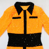 Women Sequined Color Block Party Dress
