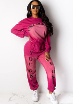 Women's Letter Positioning Print Ombre Casual Two Piece Pants Set Women's Letter Positioning Print Ombre Casual Two Piece Pants Set