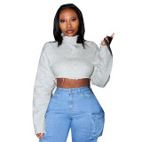 Women Autumn and Winter Long Sleeve High Collar Irregular Crop Top