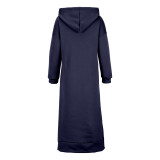 Plus Size Women Knitting Hooded Casual Maxi Dress