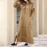 Plus Size Women Knitting Hooded Casual Maxi Dress