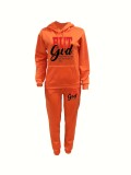 Women's Two-Piece Casual Printed Fleece Hoodie Pants Set