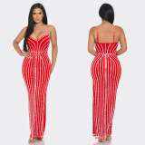 Women Solid Beaded Suspender Maxi Dress