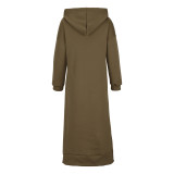 Plus Size Women Knitting Hooded Casual Maxi Dress