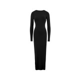 Women Pleated Long Sleeve Backless Bodycon Maxi Evening Dress