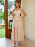 Women elegant printed lace-up slit dress