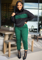 Winter Women's Leopard Print Long Sleeve Fashion Tight Fitting Plus Size Pants Set