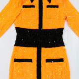 Women Sequined Color Block Party Dress