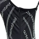 Women Solid Beaded Suspender Maxi Dress