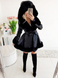 Turndown Collar Fur Patchwork Jacket Women's Winter Warm Ruffled Hooded  Slim Waist Coat