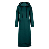 Plus Size Women Knitting Hooded Casual Maxi Dress