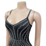 Women Solid Beaded Suspender Maxi Dress