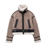 Winter Women's Fur Coat Belt Decorated Lambskin Deerskin Velvet Jacket