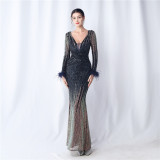 Plus Size Women Sequin Formal Party Maxi Evening Dress