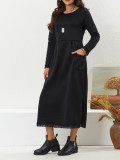 Plus Size Women Knitting Lace and Velvet Casual Maxi Dress