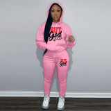 Women's Two-Piece Casual Printed Fleece Hoodie Pants Set