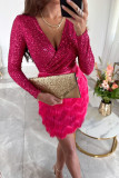Women Party Sequin V Neck Long Sleeve Sexy Dress