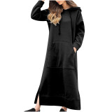 Plus Size Women Knitting Hooded Casual Maxi Dress