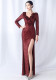 Ruffled Long Sleeve Sequins Party Dinner Wedding Evening Dress