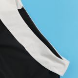 Women Contrast Slash Shoulder Stretch Bodycon Slit Balloon Sleeve Dress