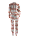 Autumn And Winter Women's Round Neck Striped Hoodies Fashion Casual Pants Plus Size Two Piece Set