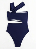 Women Sexy One Shoulder Strapless Hollow Solid One-piece Swimwear